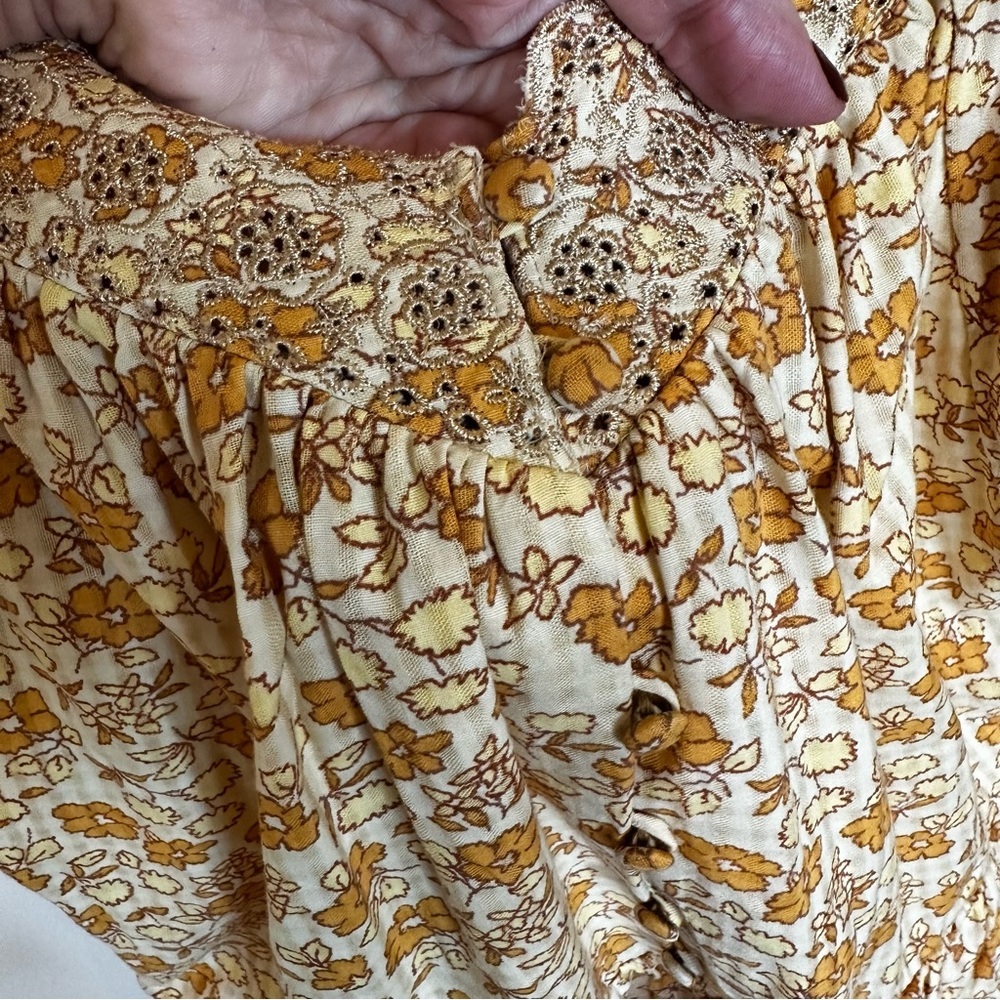 Madewell Women’s Eyelet Trim Tiered Mini Dress Gold Piccola Floral Puff Sleeve S - Picture 6 of 14